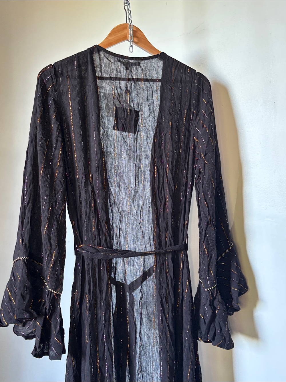 America & Beyond Dark Angel Black Kimono Silver Gold Lurex Stripe - Picture 7 of 7